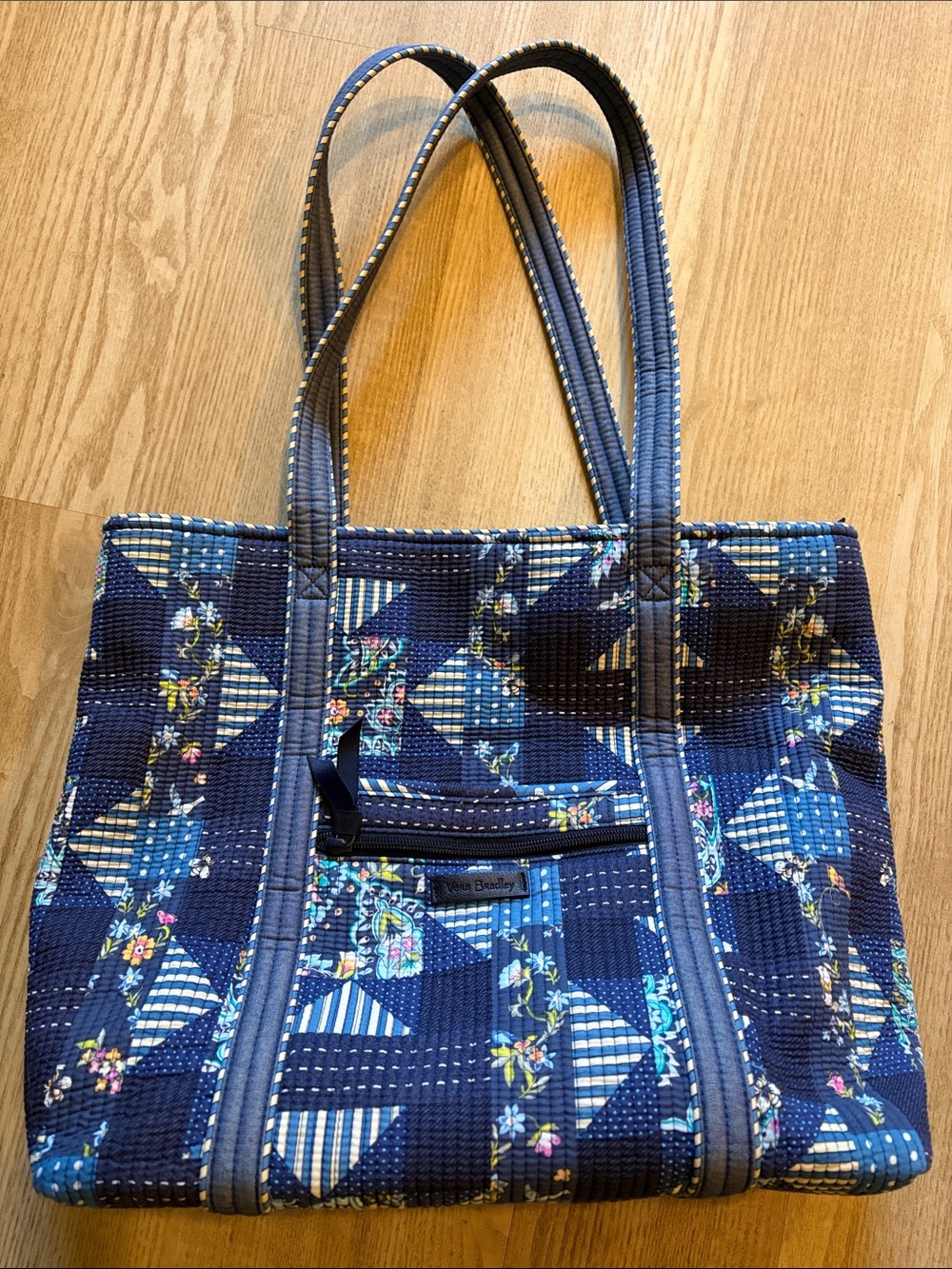 Vera Bradley Navy Patchwork Floral Quilted Tote